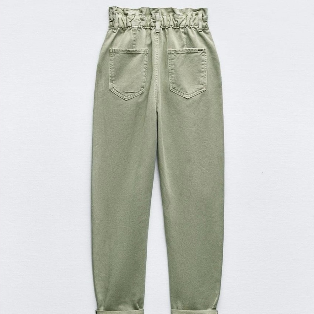 Zara High-Waisted Paperbag Baggy Jean Army Green